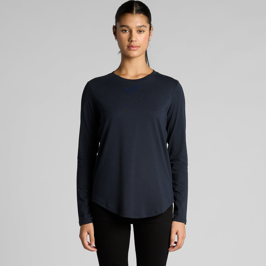 Women's Maple Curve Long Sleeve Tee | Arena Custom Blanks - Arena Prints - Modeled Shot - Front