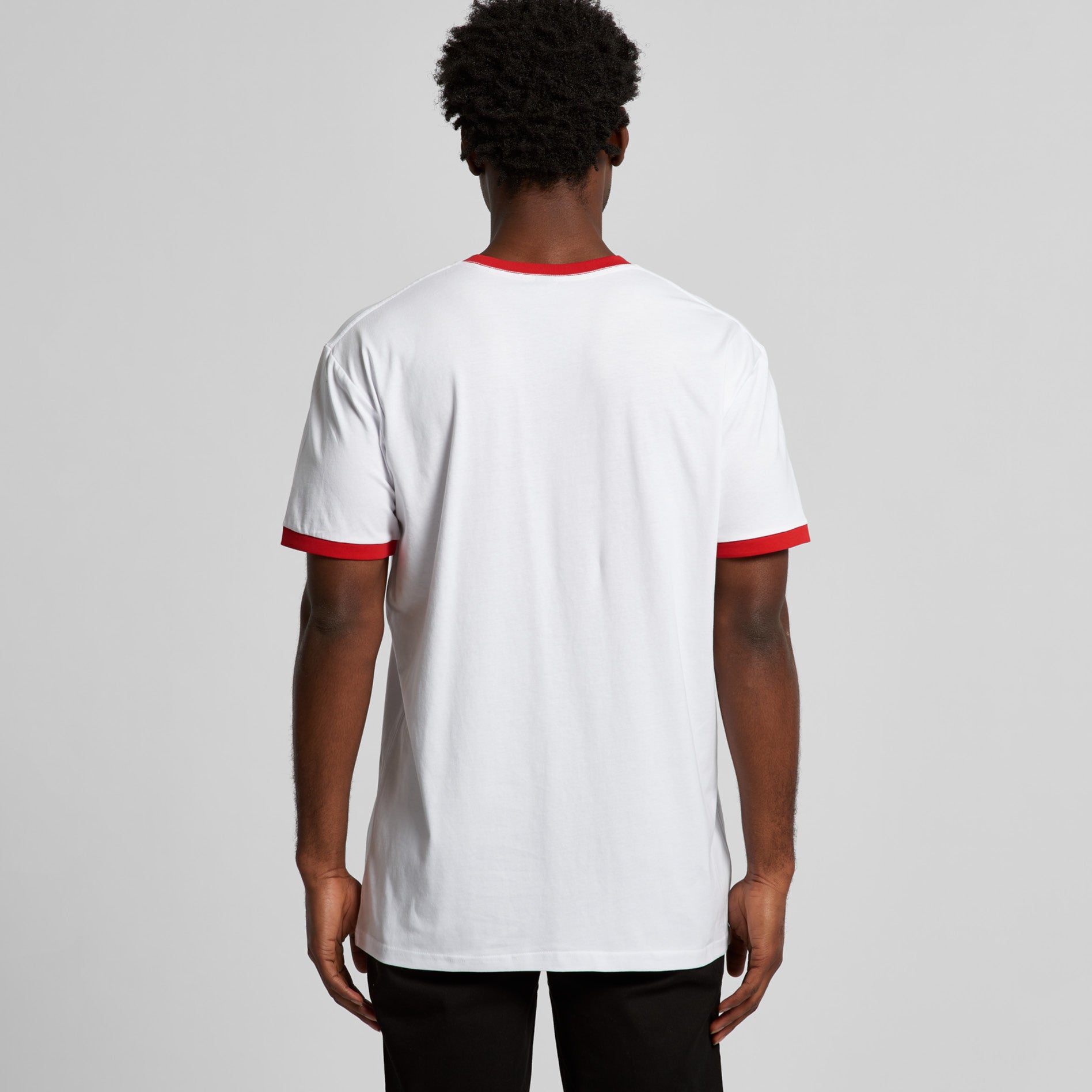 Men's Staple Ringer Tee Shirt | Arena Custom Blanks - Arena Prints - Modeled Shot - Back