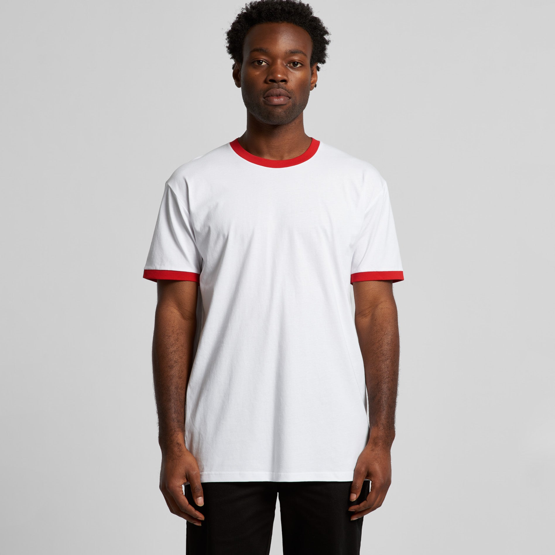 Men's Staple Ringer Tee Shirt | Arena Custom Blanks - Arena Prints - Modeled Shot - Cover