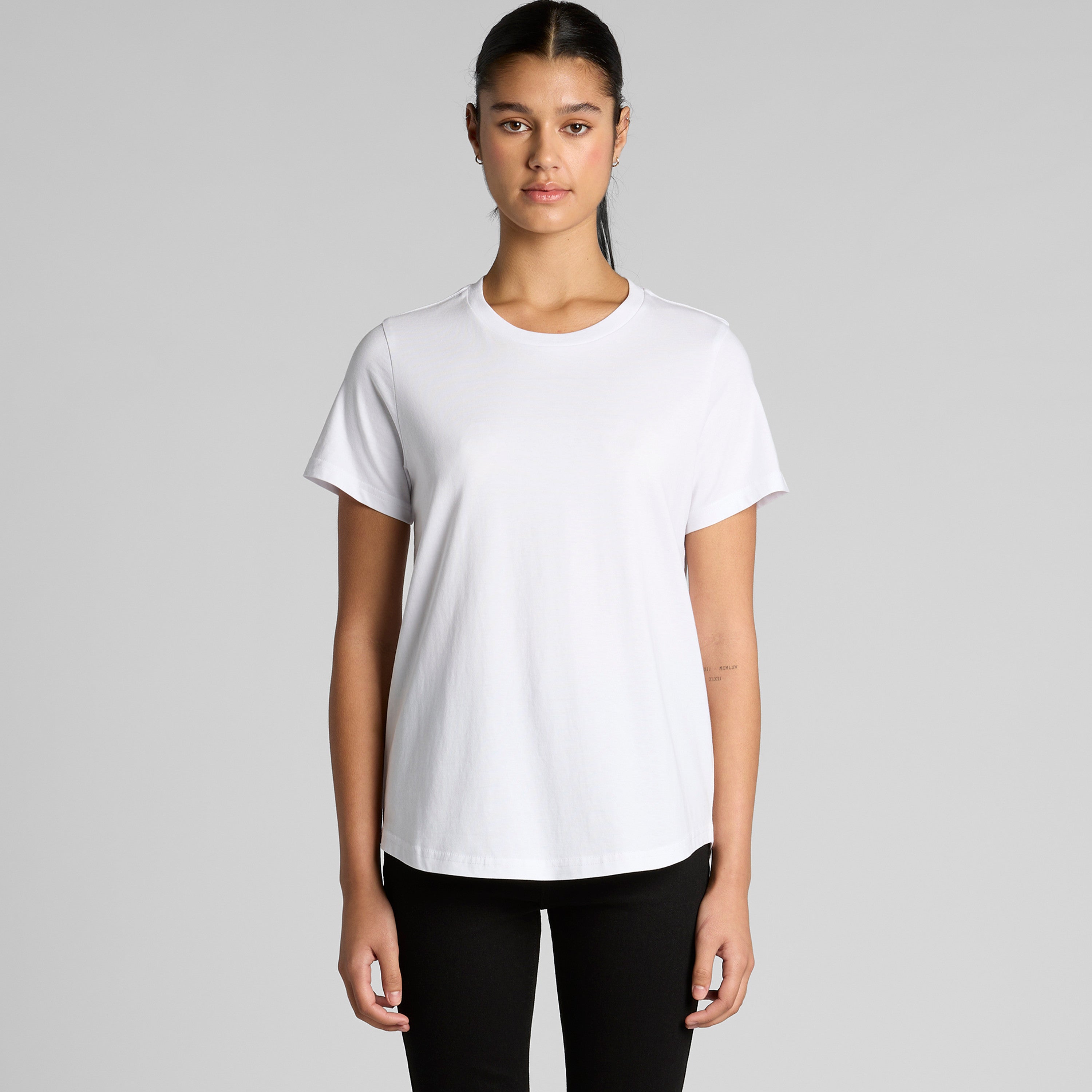Women's Maple Curve Tee | Arena Custom Blanks - Arena Prints - Modeled Shot - Front 
