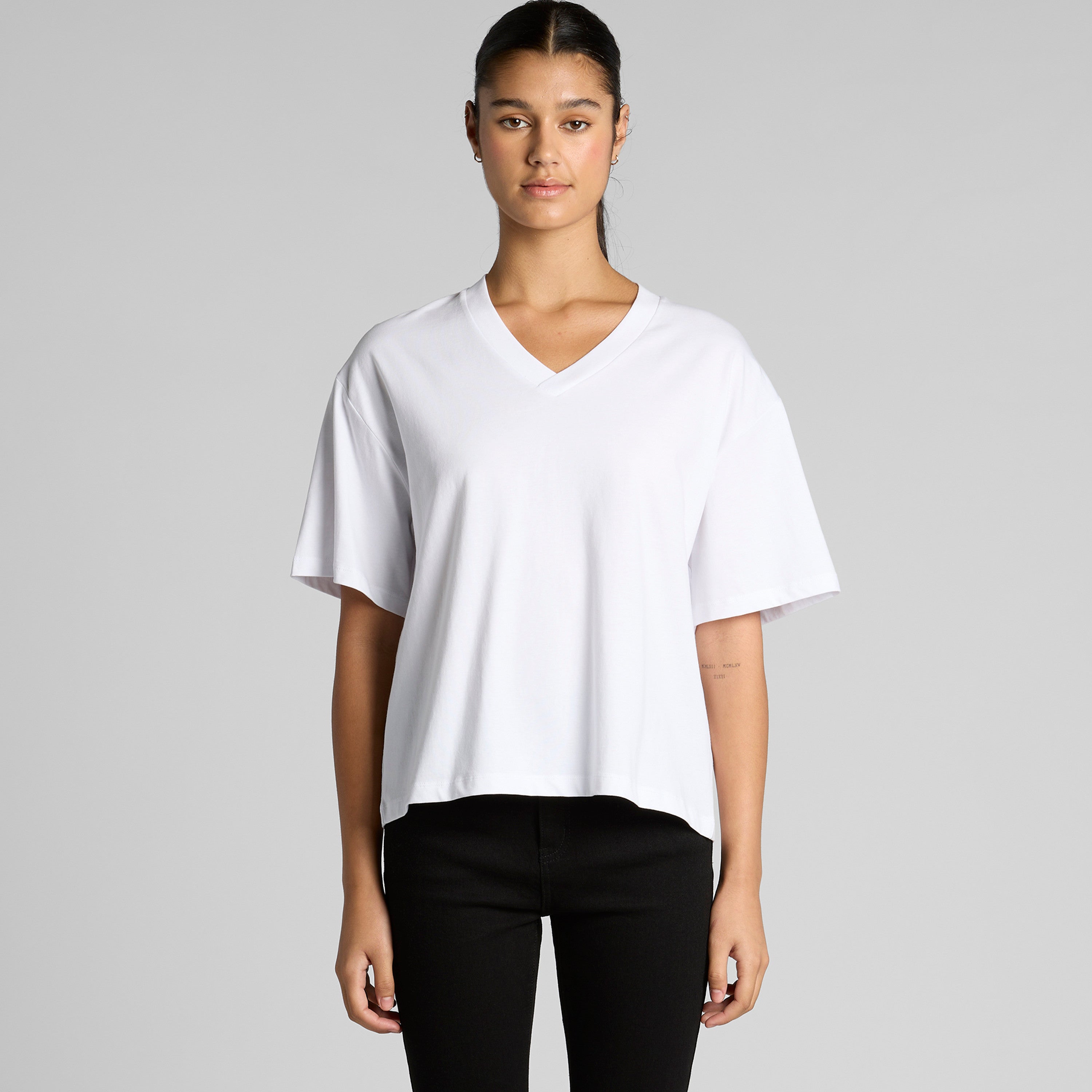 Women's Martina V Neck Tee | Arena Custom Blanks - Arena Prints - Modeled Shot - Front